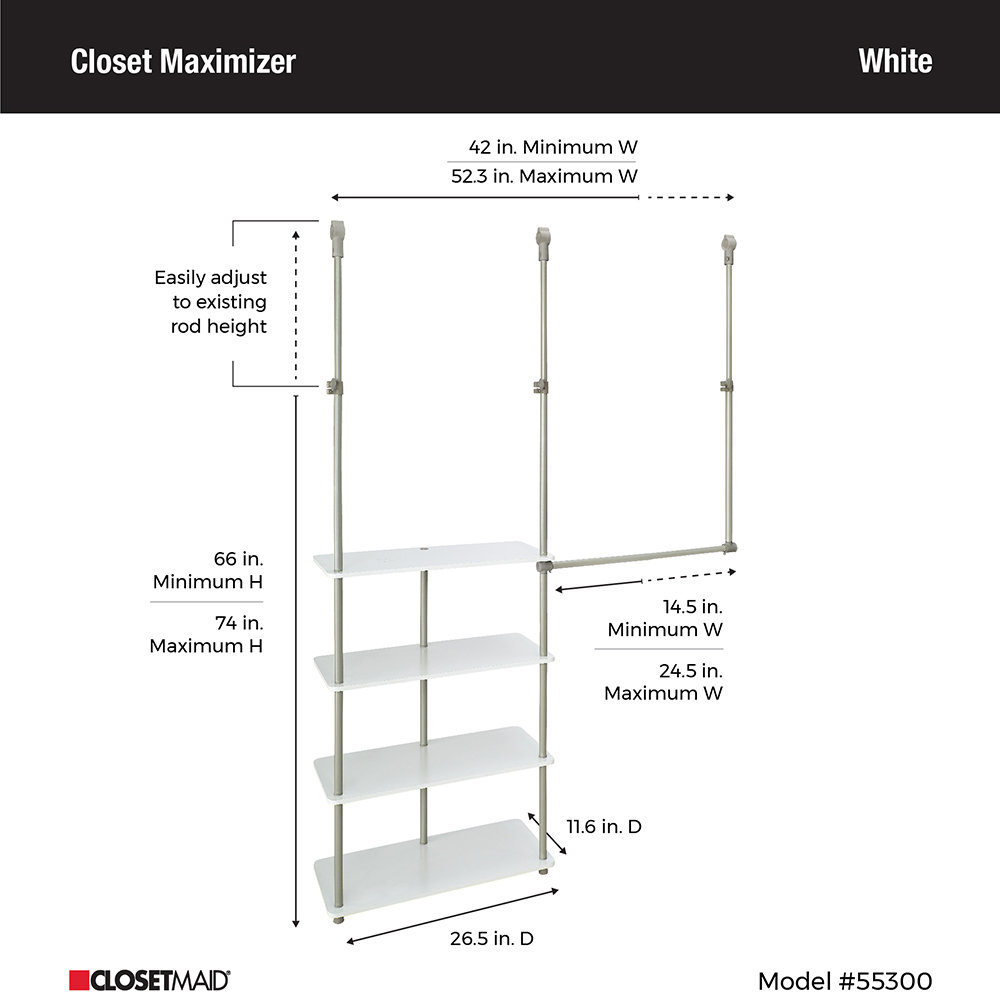 ClosetMaid Closet Maximizer 42" W 53" W Closet System Starter Kit